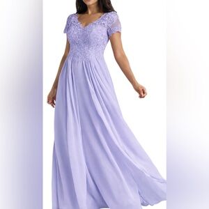 Azazie Dunja Lavender A-Line V-Neck Lace Chiffon Dress. Size A10 Mother of Bride